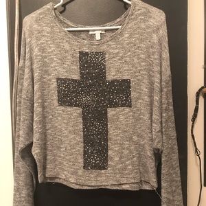 Rhinestone cross long sleeve sweater!